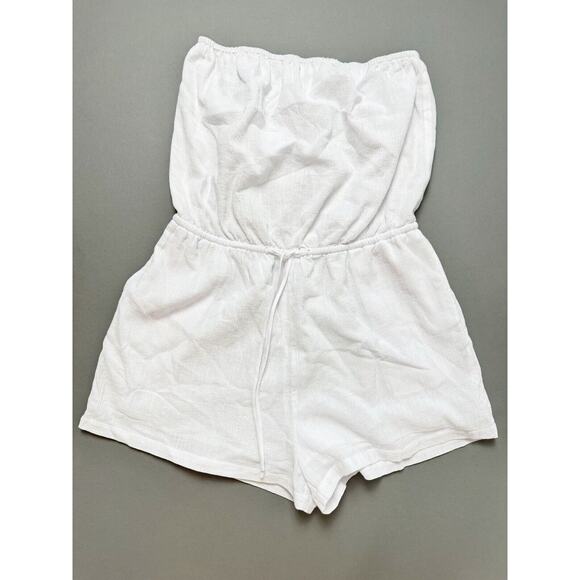 Seafolly Crinkle Playsuit in White Women’s Large Gauze Strapless Elastic Waist - Picture 7 of 14